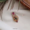Two Peacock Design Red & Green Stone Saree Pin