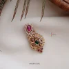 Two Peacock Design Red & Green Stone Saree Pin