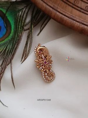 Peacock Red and White Stone Saree Pin