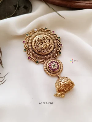 Lakshmi and Flower Design Kemp Stone Hair Brooch