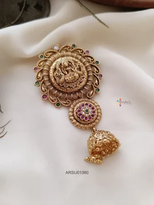 Lakshmi and Flower Design Kemp Stone Hair Brooch