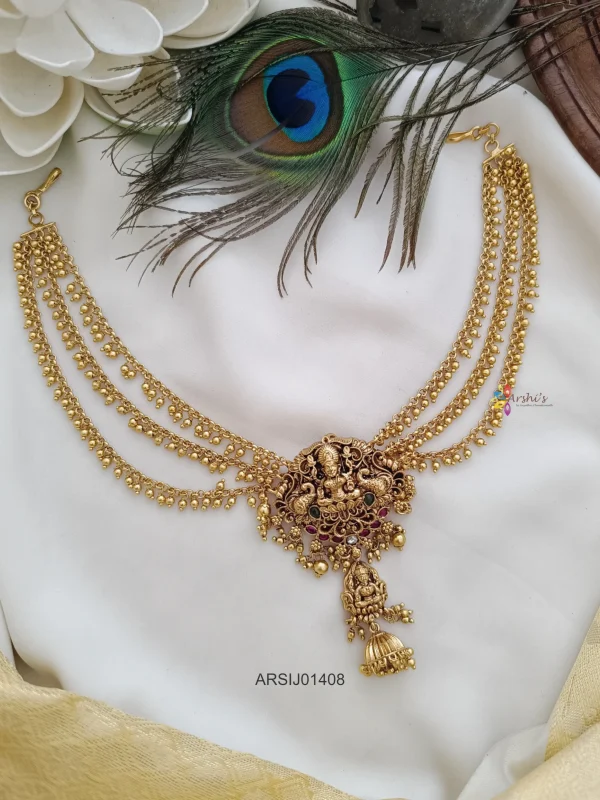 Traditional Lakshmi Hair Brooch with Gold Bead Chain