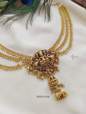Traditional Lakshmi Hair Brooch with Gold Bead Chain