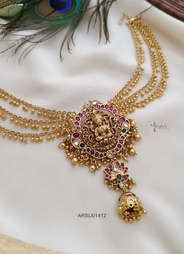 Three Layer Lakshmi Hair Brooch with Gold Bead Chain