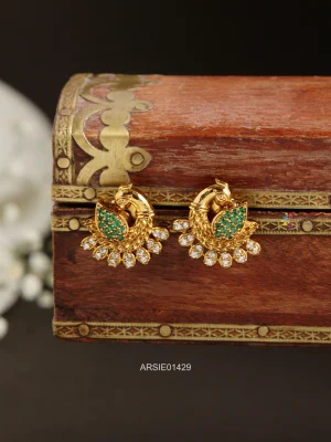 Peacock Green and White Stone Ear Studs