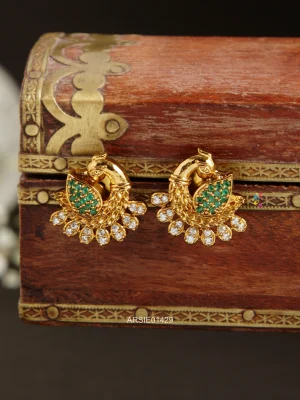 Peacock Green and White Stone Ear Studs