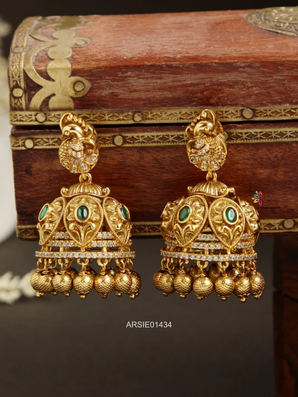 Antique Peacock with Gold Ball Jhumka