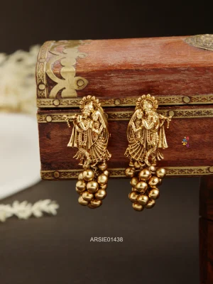 Radha Krishna Gold Bead Ear Studs