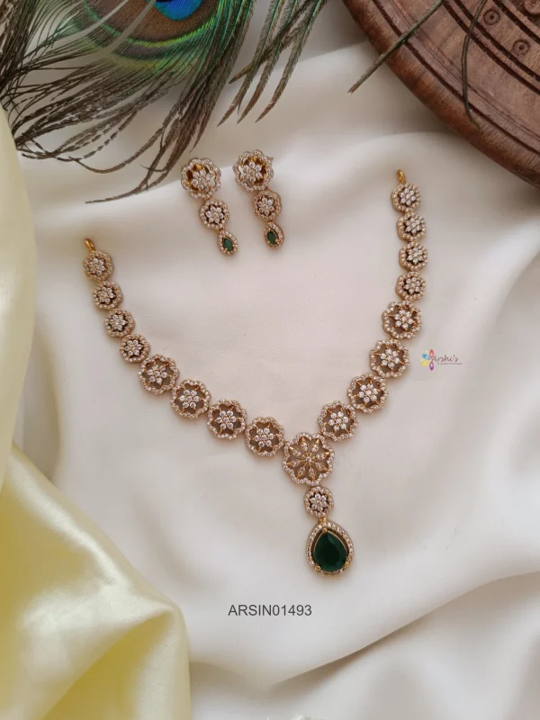 Emerald Pendant AD Stone Necklace