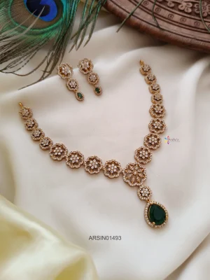 Emerald Pendant AD Stone Necklace