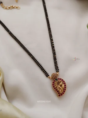 Black Bead with Red Stone Mango Pendant Chain