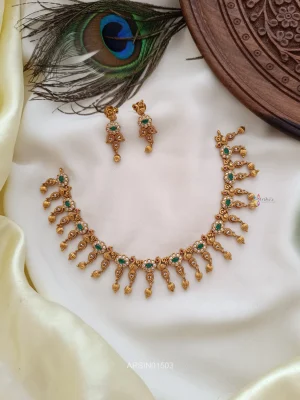 Peacock Design Emerald Stone Necklace