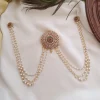 Stone Hair Brooch with Layer Pearl Chain