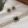 Three Pearl Layer Emerald Stone Choker