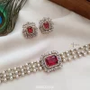 Three Pearl Layer Red Stone Choker