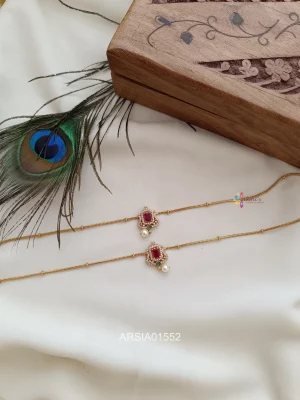 Ruby Stone Pearl Drop Anklets