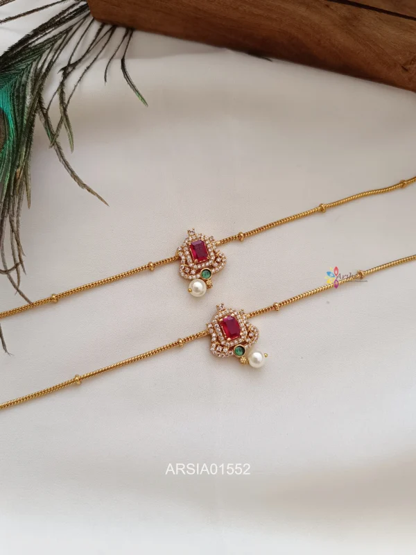 Ruby Stone Pearl Drop Anklets