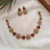 Flower Design Red and Green Stone Necklace