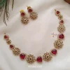 Flower Design Red and Green Stone Necklace