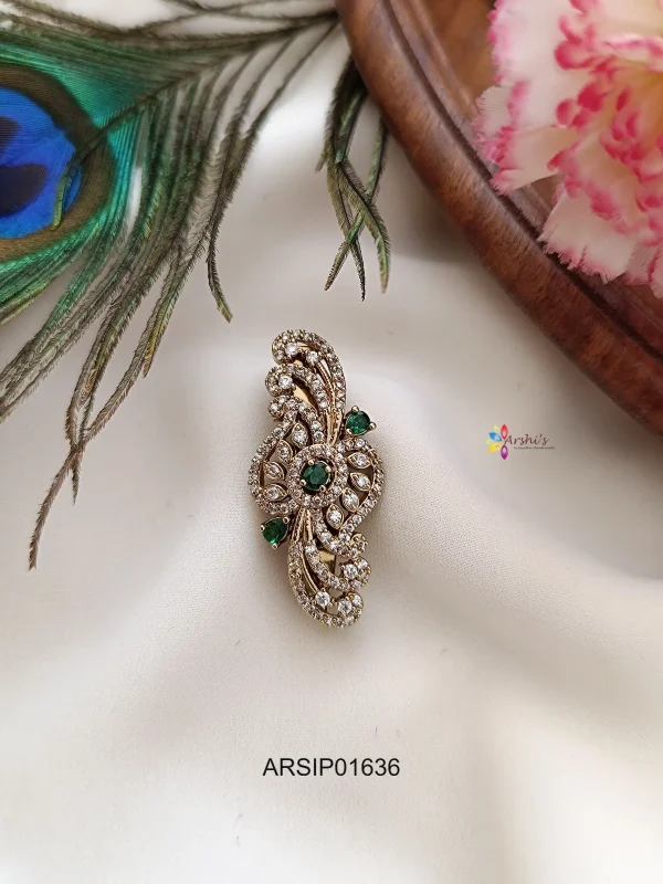 White and Green Stone Saree Pin