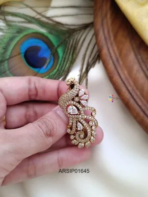 Peacock White Stone Saree Pin