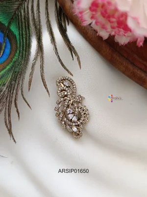 Peacock Design White Stone Saree Pin