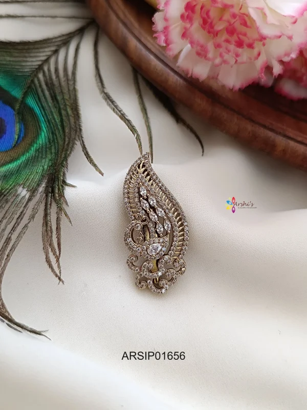 Trendy Peacock White Stone Saree Pin