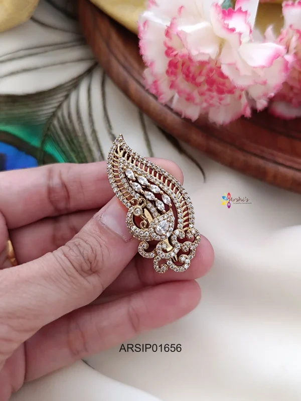 Trendy Peacock White Stone Saree Pin