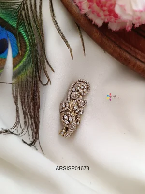 Adorable Peacock White Stone Saree Pin