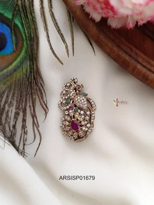 Peacock Multi Stone Saree Pin