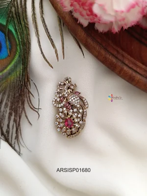 Peacock Red Stone Saree Pin