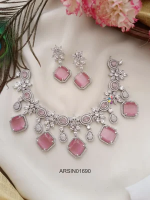 Diamond Shape Pink Stone Necklace