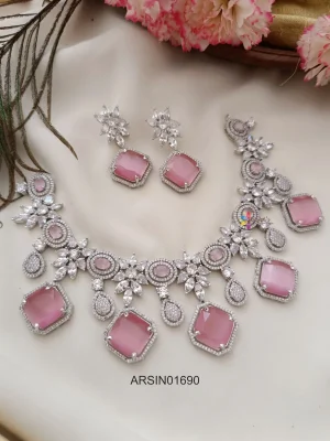 Diamond Shape Pink Stone Necklace