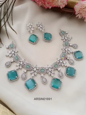 Diamond Shape Sky Blue Stone Necklace