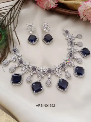 Diamond Shape Blue Stone Necklace