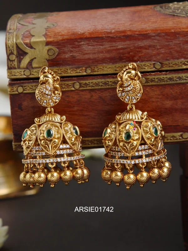 Antique Peacock Gold Drop Jhumka