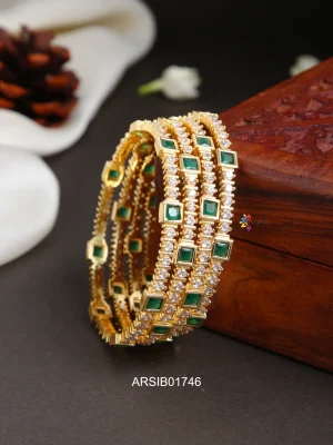 Emerald and White Stone Set of Four Bangles