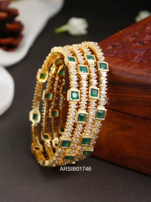 Emerald and White Stone Set of Four Bangles