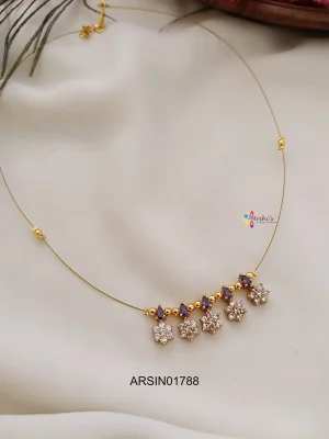 Star Design AD and Purple Stone Invisible Necklace