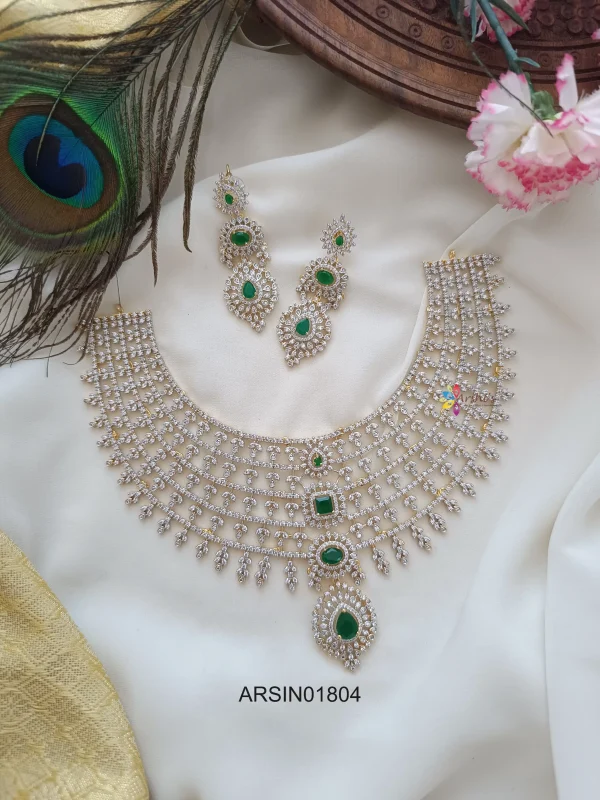 Diamond Look Like Emerald Stone Layered Necklace