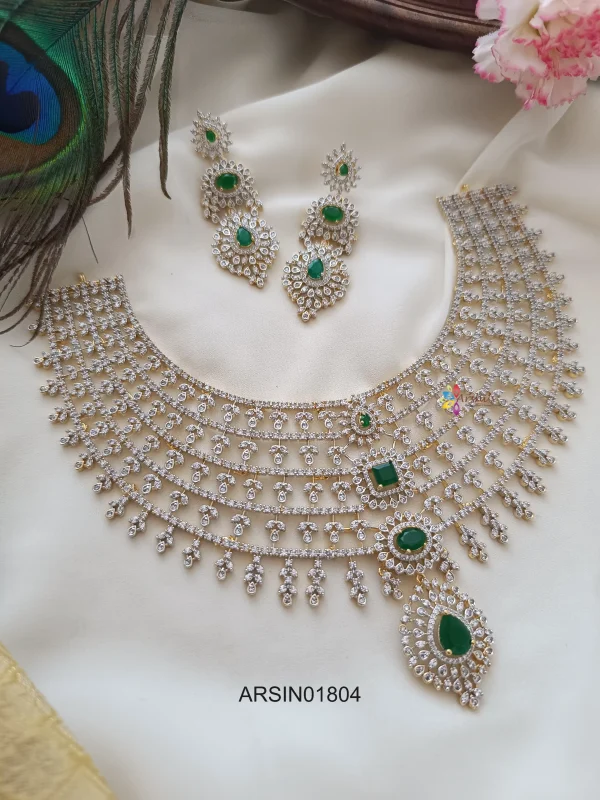 Diamond Look Like Emerald Stone Layered Necklace