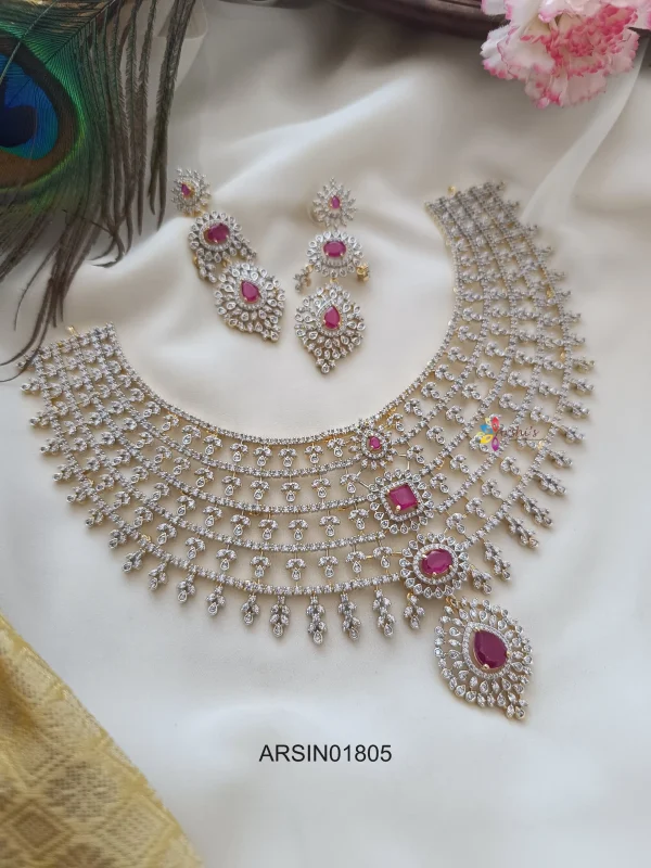 Diamond Look Like Ruby Stone Layered Necklace