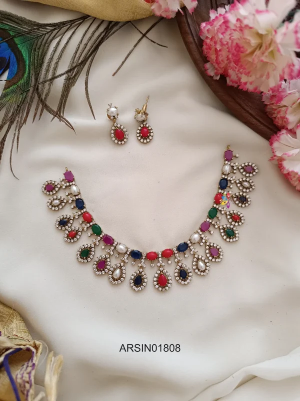 Navarathna Stone Drop Necklace