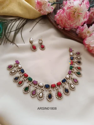 Navarathna Stone Drop Necklace