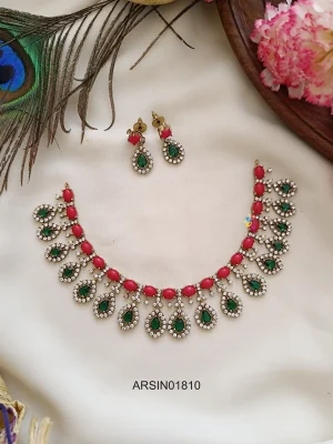 Coral and Emerald Stone Necklace