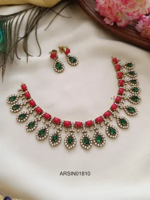 Coral and Emerald Stone Necklace