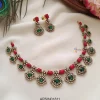 Flower Design Necklace with Corals and Emeralds