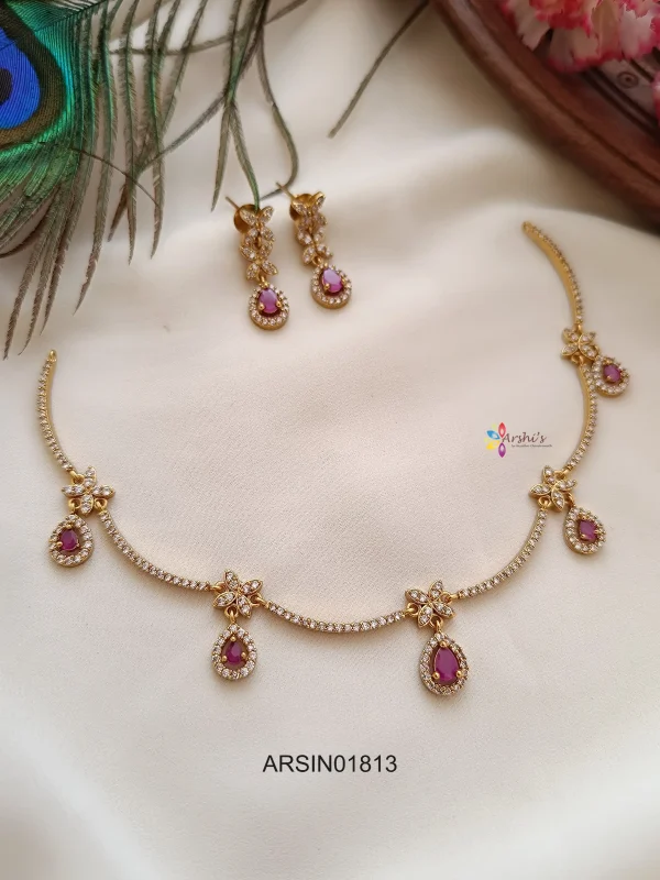 Ruby Stone Teardrop Necklace Set