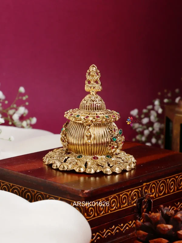 Gold Tone Temple Kumkum Box