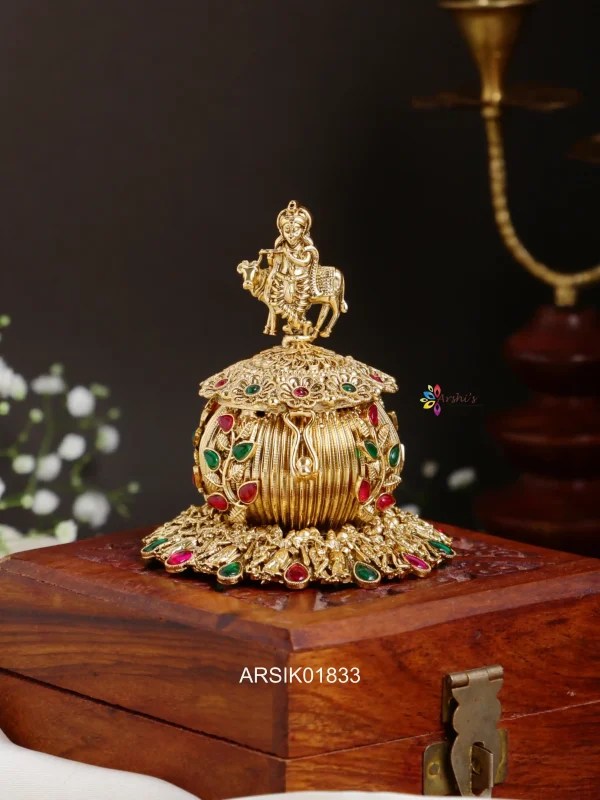 Krishna with Kamadenu Design Kumkum Box